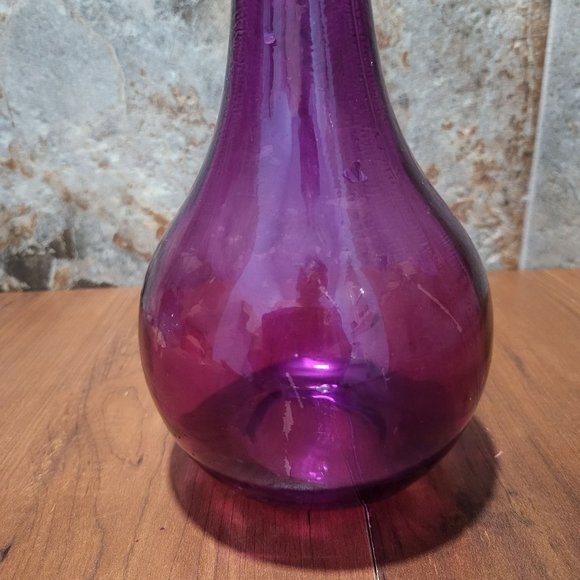 Purple Round Bottom Tall Long Neck Bud Vase Home Decor Art Glass - Picture 8 of 10